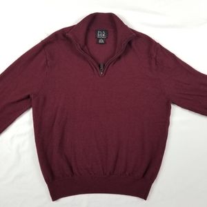 Jos.A.Bank Men Italian Merino Wool Sweater Quarter-zip Fit Pullover Burgundy M